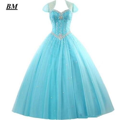2019 Blue Tulle Quinceanera Dresses With Jacket Ball Gown Beaded Sweet 16 Dresses Formal Prom Party Gown Vestido De 15 Anos BM58