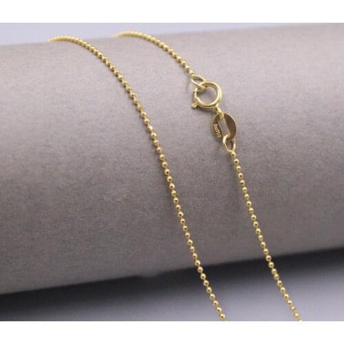 Au750 Real 18K Yellow Gold Chain Neckalce For Women Female 1.0mmW Carved Bead Chain Choker Gold Necklace 18''L 18K Gold Jewelry