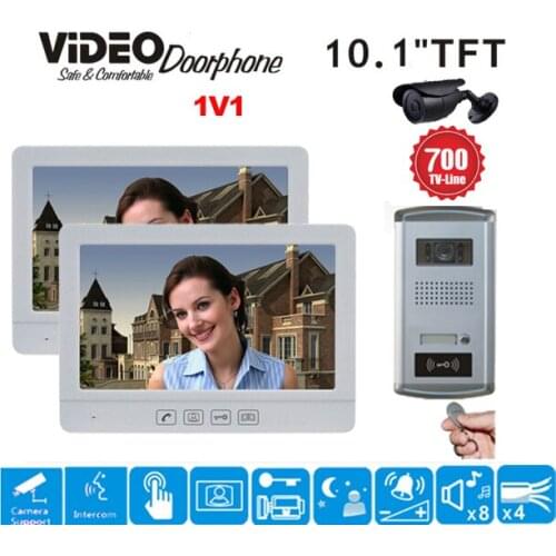 ZHUDELE Luxury 10.1" Display color Video Door Phone Touch button Doorbell Intercom IR HDhome House Security systeim ID card 1V2