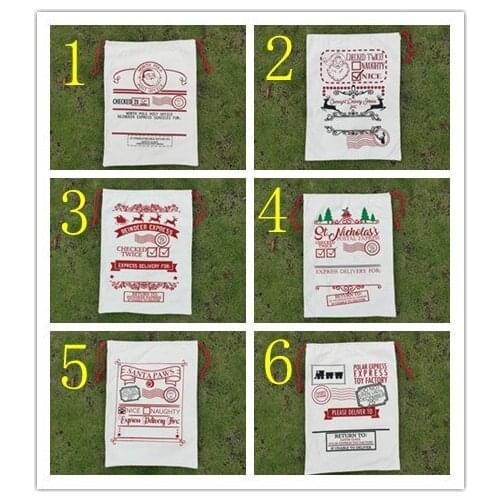 10pcs/lot new arrival 14 styles mixed santa sack wholesale good quality monogram canvas santa gift bags Christmas santa sack