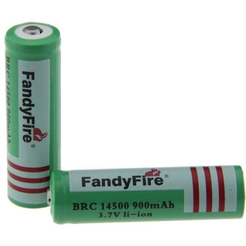 2 PCS/ lot FandyFire 14500 900mAh 3.7V Rechargeable Li-ion Batteries 14500 Battery Free Shipping