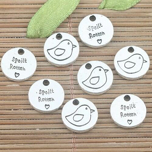 40pcs tibetan silver color round 12mm bird design charms h3102