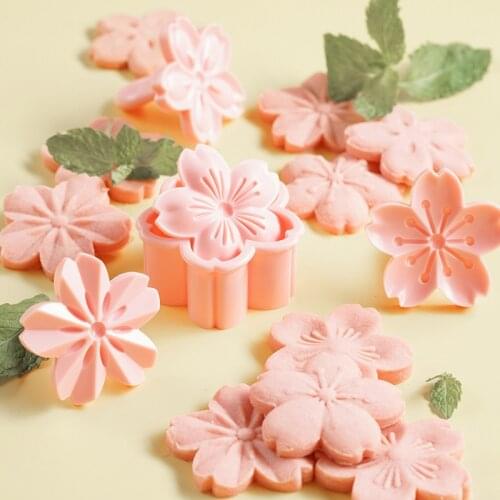 5pcs/set Sakura Cookie Mold Stamp Biscuit Mold Cutter Pink Cherry Blossom Mold Flower Charm DIY Floral Mold Fondant Baking Tool