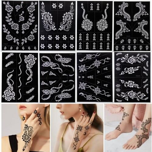 8 Sheet Airbrush Henna Tattoo Stencils Set for Hand Body Art Painting Temporary Tattoo Sticker 24 * 17 CM