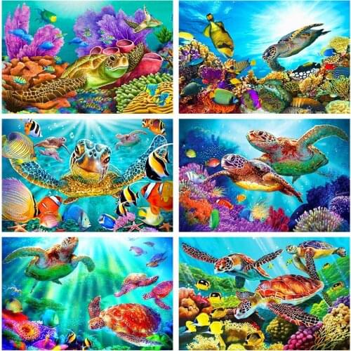 Huacan Diy Diamond Painting Turtle 5D Diamond Mosaic Embroidery Pictures Of Rhinestones Hobbies And Crafts Home Decor