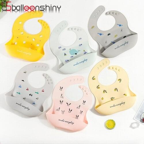 BalleenShiny 6colors Cartoon Baby Bibs Waterproof Soft Silicone Feeding Saliva Towel Kids Girl Boy Adjustable Children Bib