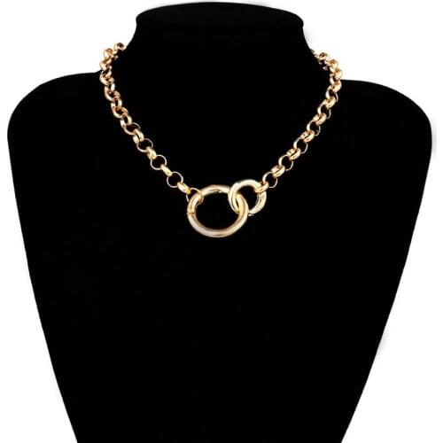 Free Shipping Metal Circle Pendant Choker Necklaces For Women Sweater Chain Gold Necklace Men Jewelry Kolye