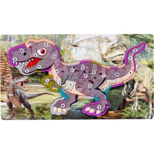 Large 3D Puzzles Wood Dinosaur Puzzles Board Alphanumeric Puzzle English Alphabet Digitals Cognition Toys for Kids Family game
