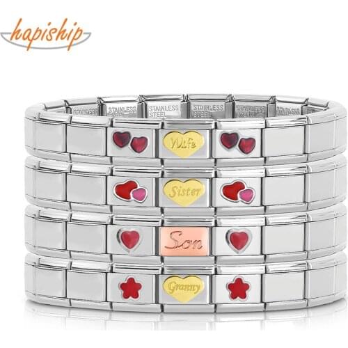 Hapiship Fashion Sister Son Wife Daddy Granny Charm Links 9mm Stainless Steel Bracelet Birthday Gift Bangle For Women Men GDJ342