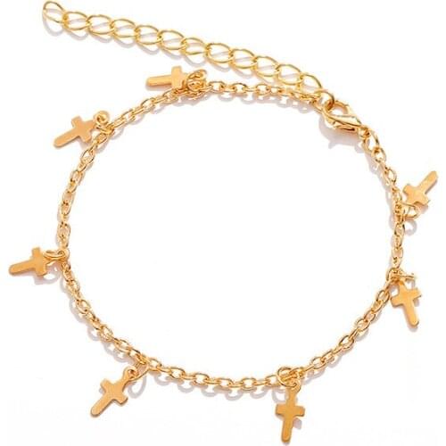 European and American Fashion Bracelet Foot Ornaments Cross Anklet Female Simple Bohemian Beach Style Foot Ornaments