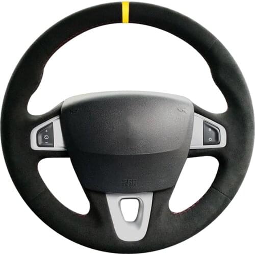 Black Suede Car Steering Wheel Cover For Renault Fluence (ZE) 2010-2016 Megane 2008-2016 Samsung SM3 2009 2010 2011 2012-2014