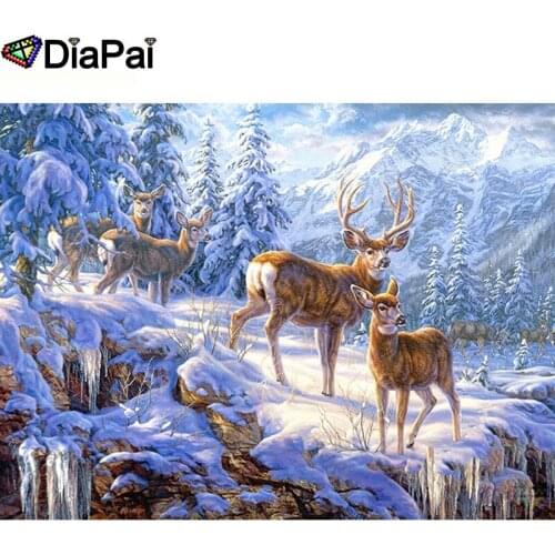 DIAPAI 100% Full Square/Round Drill 5D DIY Diamond Painting "Deer snow scene" Diamond Embroidery Cross Stitch 3D Decor A19774