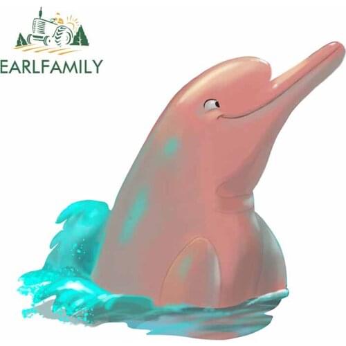 EARLFAMILY 13cm x 10.8cm For Cute Pink Dolphin Scratch-Proof Car Sticker Vinyl Material Decal Car Accessories Waterproof Decor