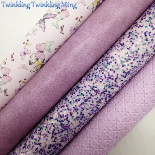 PURPLE Glitter Fabric, Cross Synthetic Leather, Butterfly Faux Fabric Sheets For Bow A4 21x29CM Twinkling Ming XM006K