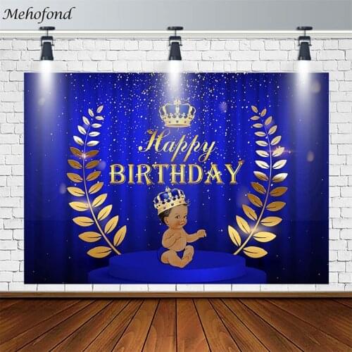 Happy Birthday Party Photography Backdrop Prince Royal Celebration Blue Curtain Boy Photo Background Studio Photozone Photophone