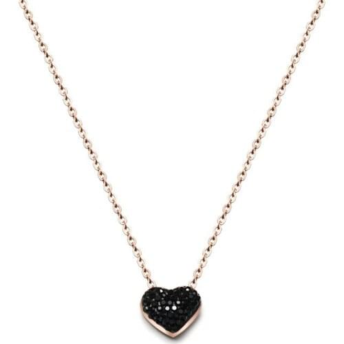 Hot Sale Black Rhinestone CZ Heart Gold Color / Rose Gold Color / Silver Color Titanium Steel Necklaces