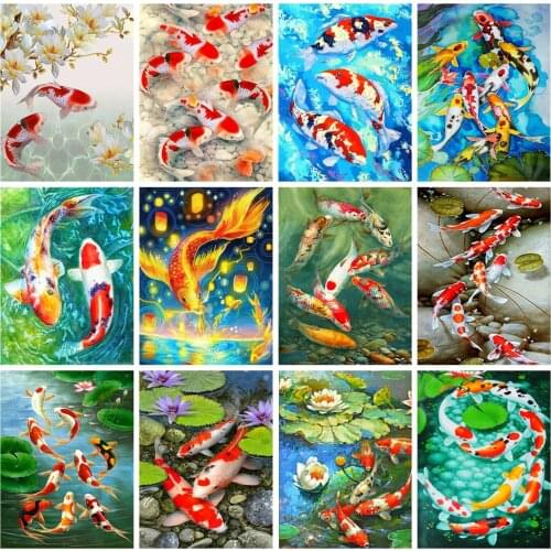 Huacan 5D Diamond Painting Fish Full Square Diamond Mosaic Cross Stitch Animal Craft Kit Wall Art Decoration