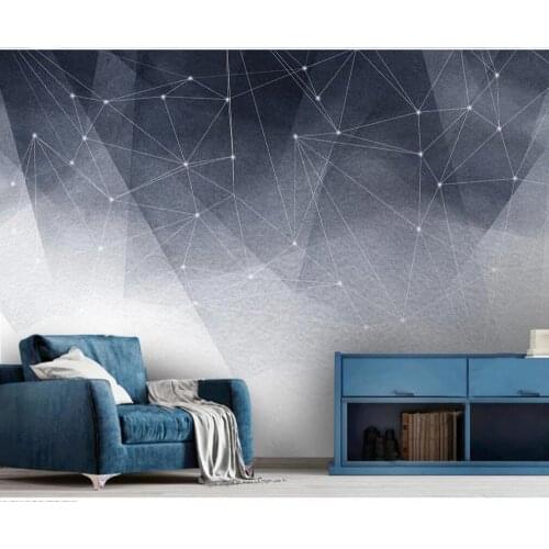 Customized large-scale mural / wallpaper / modern minimalist black and white abstract geometric line sofa background wall