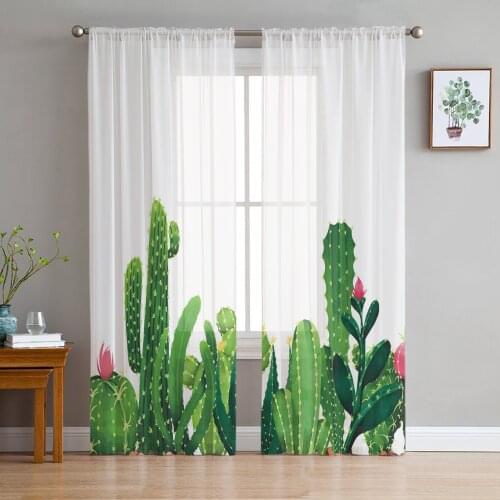 Cactus Tropical Plant Sheer Curtains for Girl Kids Bedroom Kitchen Window Drapes Curtain Home Decoration
