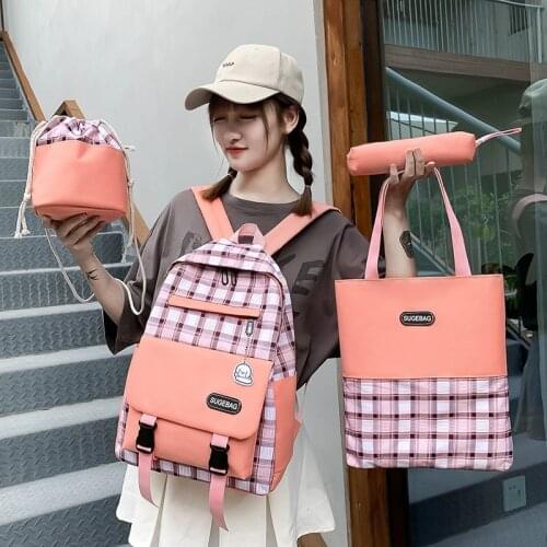 5 Piece Set School Bags for Teenage Girls Women Backpack Canvas Travel Shoulder Bags Teen Student Schoolbag Mochila Escola