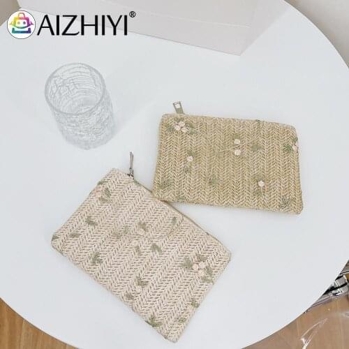 Fashion Women Woven Lace Flower Embroidery Wallet Purse Casual Ladies Summer Vacation Small Day Clutches Money Bag