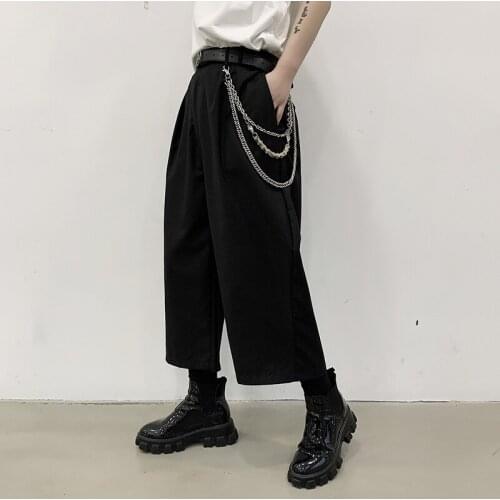 Mens Black Loose Wide Leg Trousers Casual Pants Summer F66