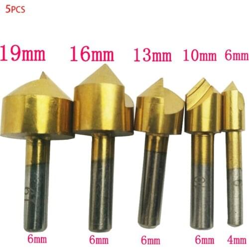 5pcs Single Edge Chamfering Tool Countersink Drill Wood Reverse Taper Hole Screw Screw Counterborer Countersink bit