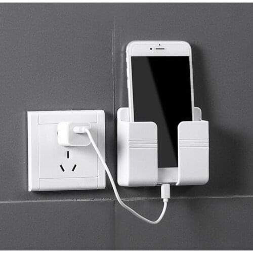 Remote Control Holder Mobile Phone Plug Wall Holder Charging Wall Mounted Organizer Storage Box PP Home Remote Control Holder