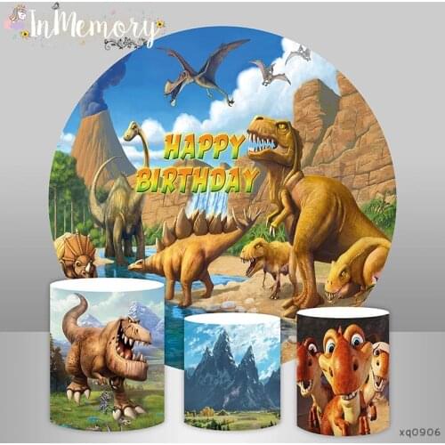 Customize Photography Backdrop Cover Cartoon Dinosaur Circle Round Background for Boy Birthday Party Decoration Banner