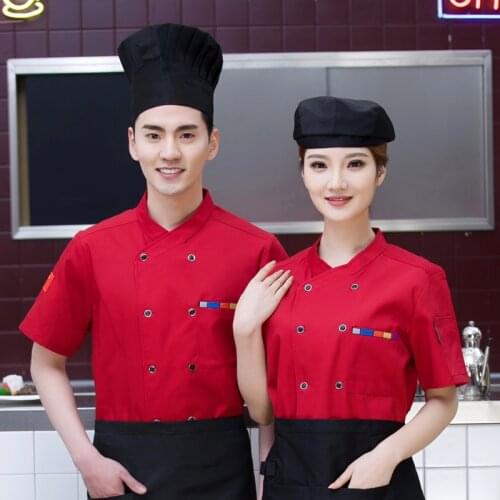 New style chef male short-sleeved overalls Houchu cooking canteen cake roaster chef clothing chef uniform