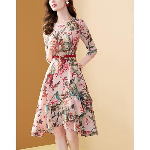 Only Plus Beach Dress Print Elegant Summer Women Bohemian Floral Knee Dresses Vintage 2021 Short Sleeve Holiday Vestidos Sashe