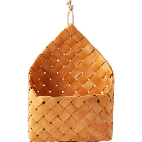 Hanging Wood Chip Weaving Basket, Wicker Wall Country Decor Japanese Handmade Storage Basket Organizer Magazine Basket