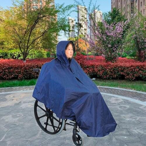 Wheelchair Poncho Adult Elderly Seniors Wheelchair Cape Heavy Duty Reusable Navy Full Waterproof Coverage Zip Front Hood