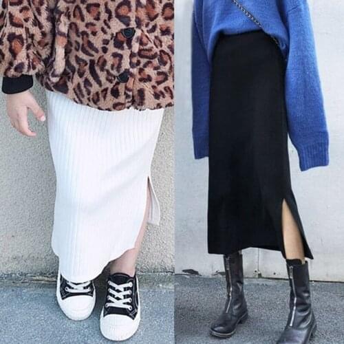 Casual Girls Skirts 2019 Autumn Winter Fashion Long Knitted Skirt High Waist Split Kids Girl Hips Skirts RT797