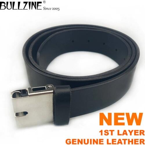 Bullzine First layer cowhide leather belt genuine leather belt with connect clasp for men black & brown color 3.8cm width
