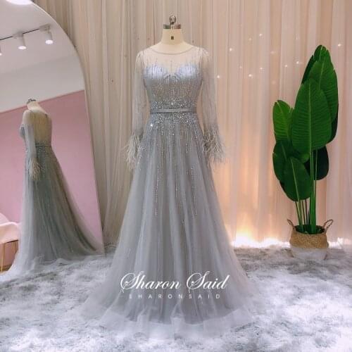 Luxury Feather Long Sleeve Dubai Evening Dress Arabic Women Muslim Formal Party Gowns Gold Long Burgundy Wedding Prom Dresses