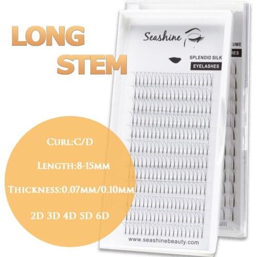 Seashine Long Stem 1 Tray Professional Premade Volume Lashes Extensions Individual Eye Lashes Pre Made Fans False Eyelashes