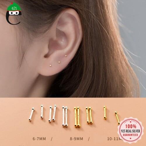 ElfoPlataSi Real S999 Sterling Silver Mini Double Head Stick Stud Earrings For Women Minimalist Sterling Silver JewelryDD956