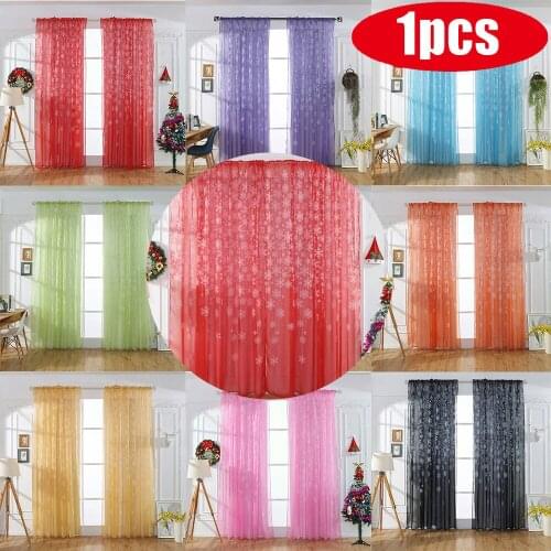 Snowflake Tulle Curtains Christmas Embroidery Curtains Living Room Bedroom Voile Sheer Curtains Kitchen Christmas Drapes #T1P