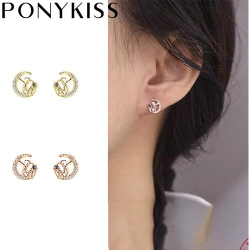 PONYKISS Trendy 925 Sterling Silver Little Prince Moon Zircon 14K Gold Stud Earrings For Women Lovely Fine Jewlry Drop Shipping
