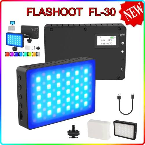FLASHOOT FL-30 Pocekt Photography Lighting Dimmable RGB LED Video Light On Camera Fill Light Studio DSLR Camera Light for Vlog