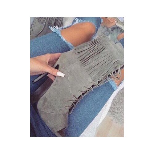 Hot Selling Women Peep toe Ankle Boots Suede Fringe Pumps Stiletto Heels Tassel Lace-up Dress shoes woman Women Size 34-41