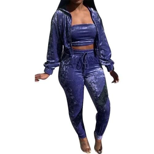 Velvet Two Piece Set Women Zipper Jackets And Pant Suits 2021 Autumn New Fashion Solid Color Velour Casual Tracksuit Women Sets