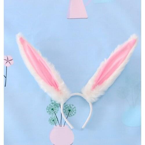 Female Girls Lolita Cosplay Headband Fluffy Plush Sweet Long Rabbit Bunny Ears Hair Hoop Cartoon Anime Headpiece