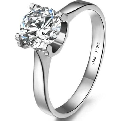 1 CT Pure 14K Gold Lovely Four Prongs diamond Engagement Ring For lady Romantic Engagement Jewelry