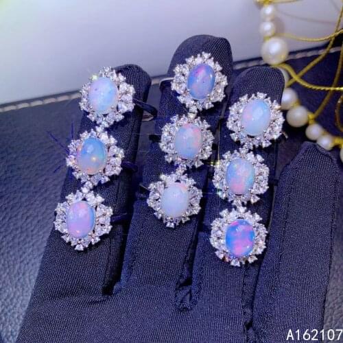 Fine Jewelry 925 Sterling Silver Inlaid With Natural Gem Womens Luxury Fashion Plant White Opal Adjustable Ring Support Detecti