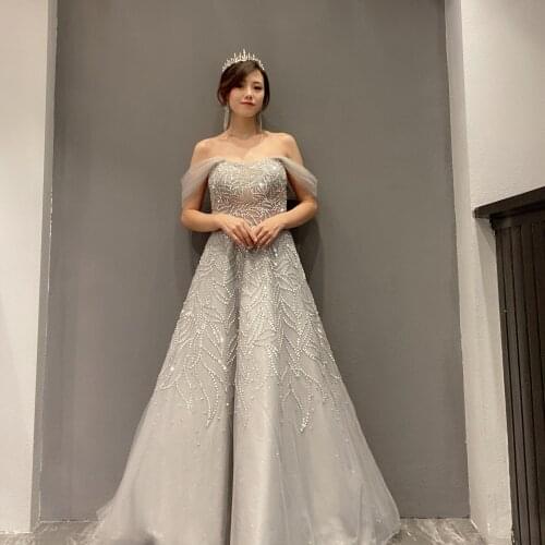 Celebrity Beaded A-line wedding evening dress 2021 New style cocktail party Formal Womens dress Luxury tulle