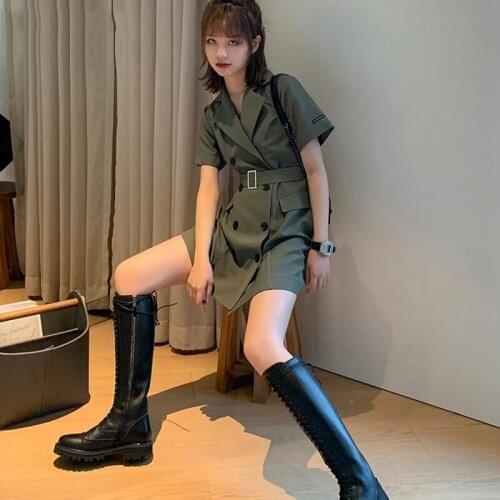 Bella Philosophy Vintage Women Blazers Dress Loose Casual Brief Mini Dress Double Breasted Belt Korean Turn-down Collar Vestidos