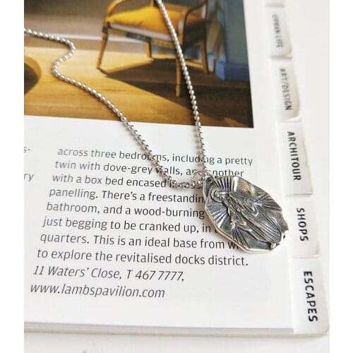 Mama Gift Vintage Authentic 925 Sterling silver Guardian Jesus God figure Oval pendant Beads Chain necklace Fine Jewelry X245