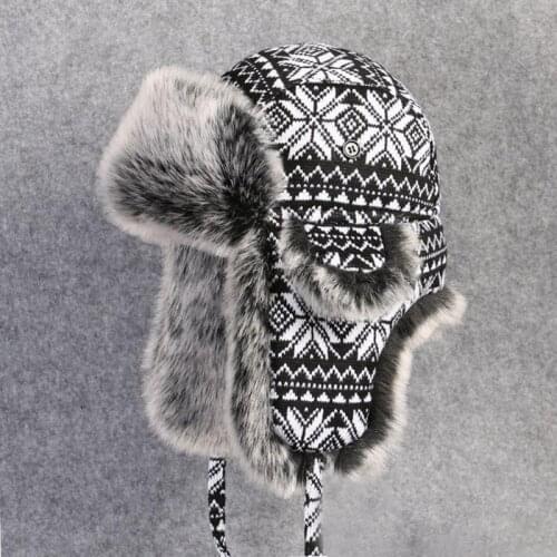 Winter Bomber Hats Plush Earflap Russian Ushanka For Men Women Trapper Hat Faux Fur Wool Snowflake Snow Caps